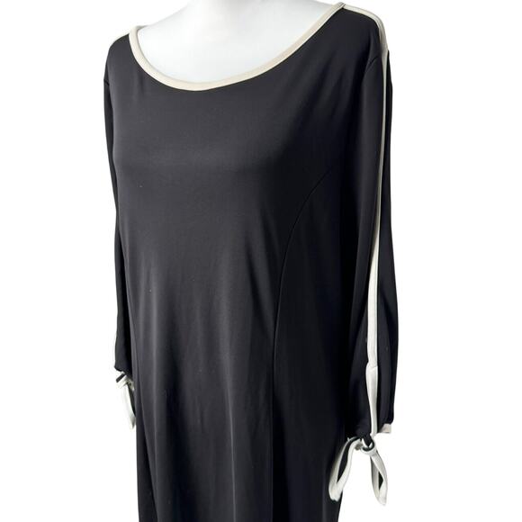 TALBOTS Women's XL Black White Tie 3/4 Sleeve‎ Sheath Dress Professional Stretch - Picture 3 of 8